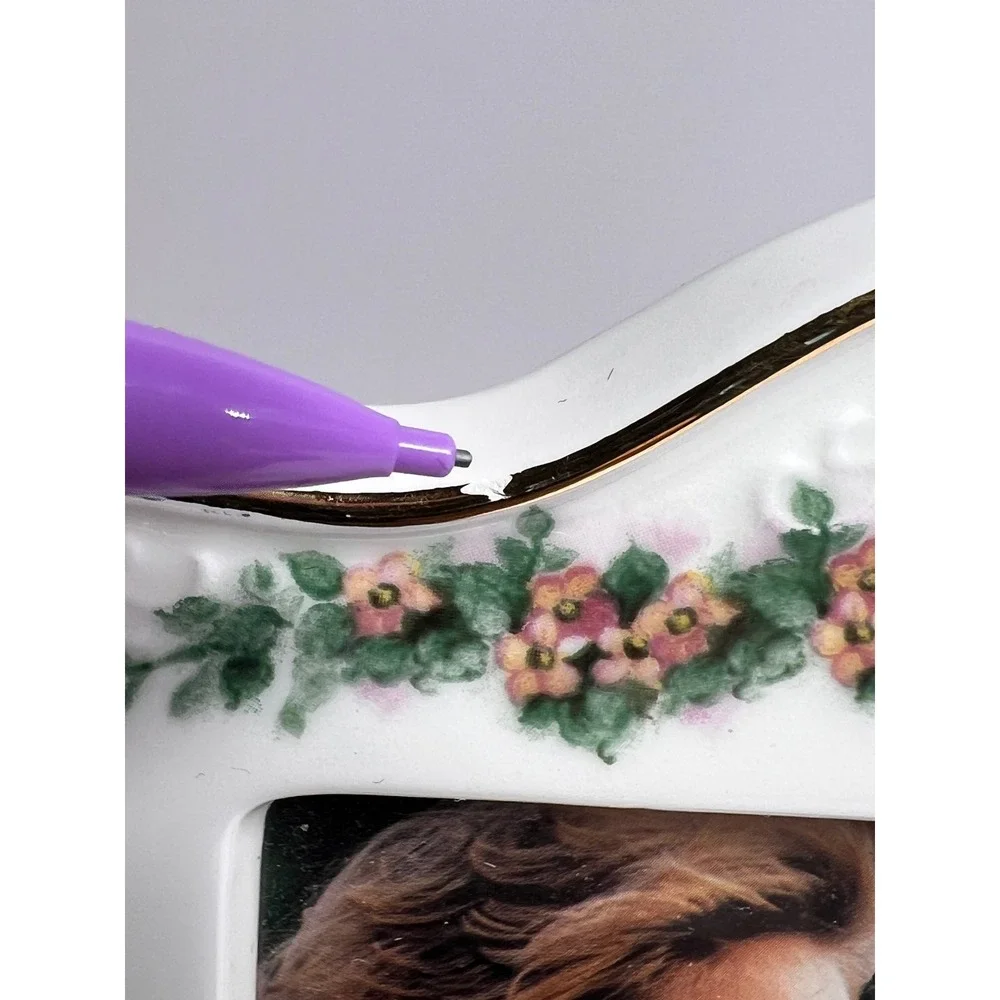 Vintage Porcelain Double Picture Frame Floral Rose Gold Trim 2x3 Tabletop Easel